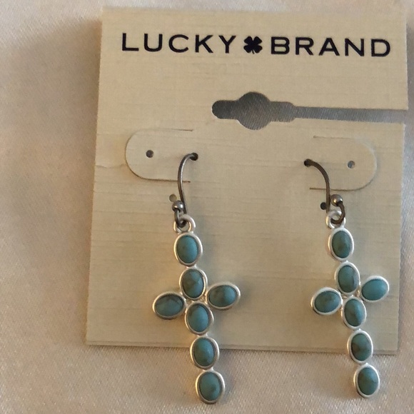 Lucky Brand Silver Tone Cross Drop Earrings Turquoise Accents NWT - Picture 5 of 10